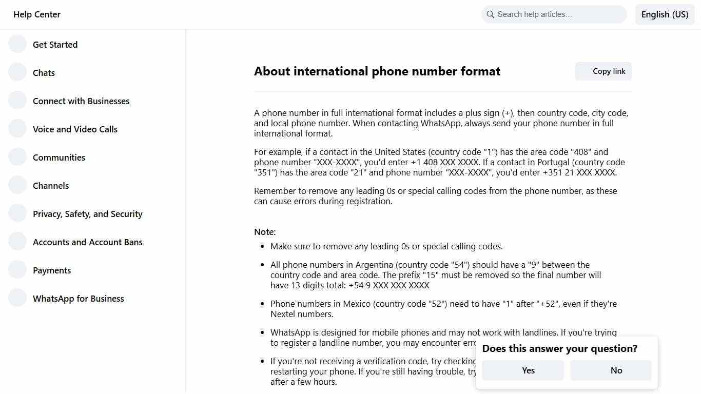About international phone number format WhatsApp Help Center